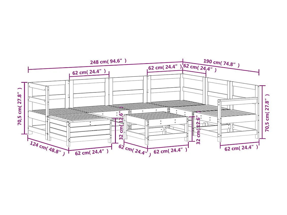 8-delige Loungeset massief grenenhout wit