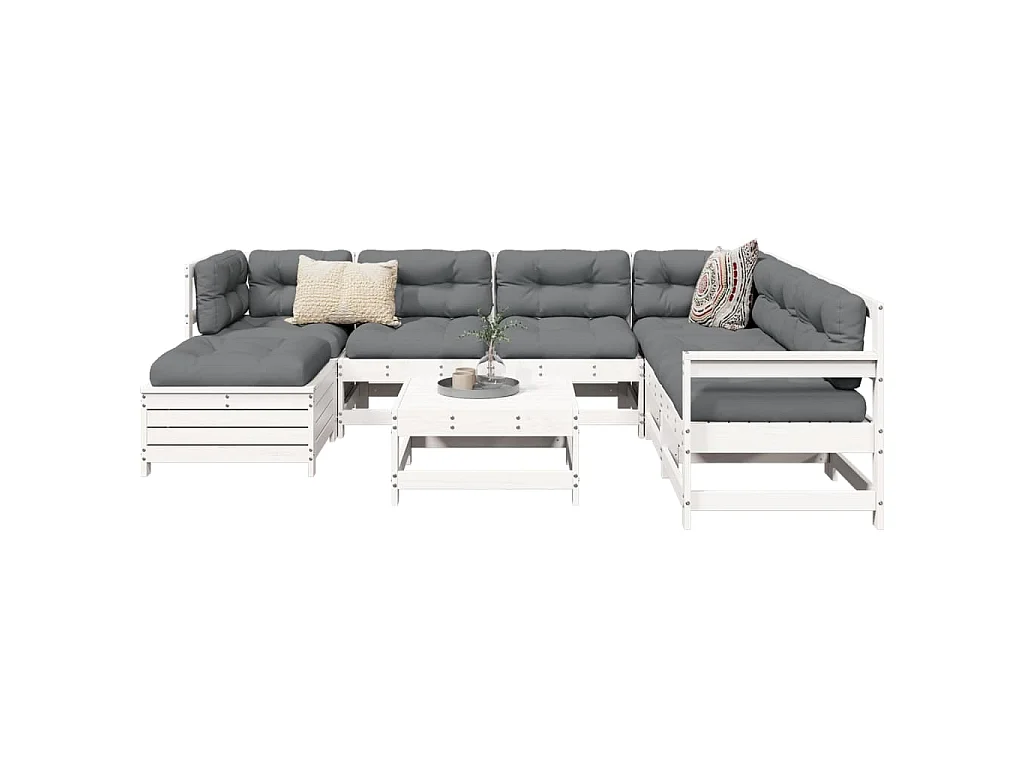 Set Divani da Giardino 8 pz in Legno Massello di Pino Bianco