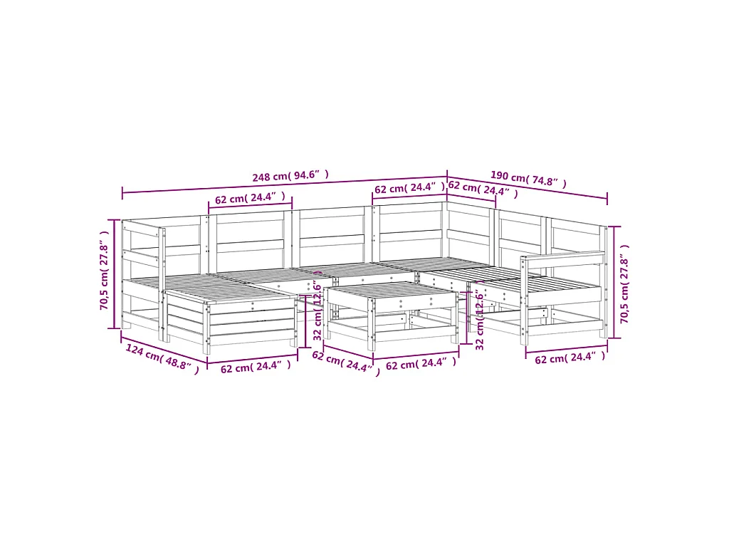 Set Divani da Giardino 8 pz in Legno Massello di Pino Bianco