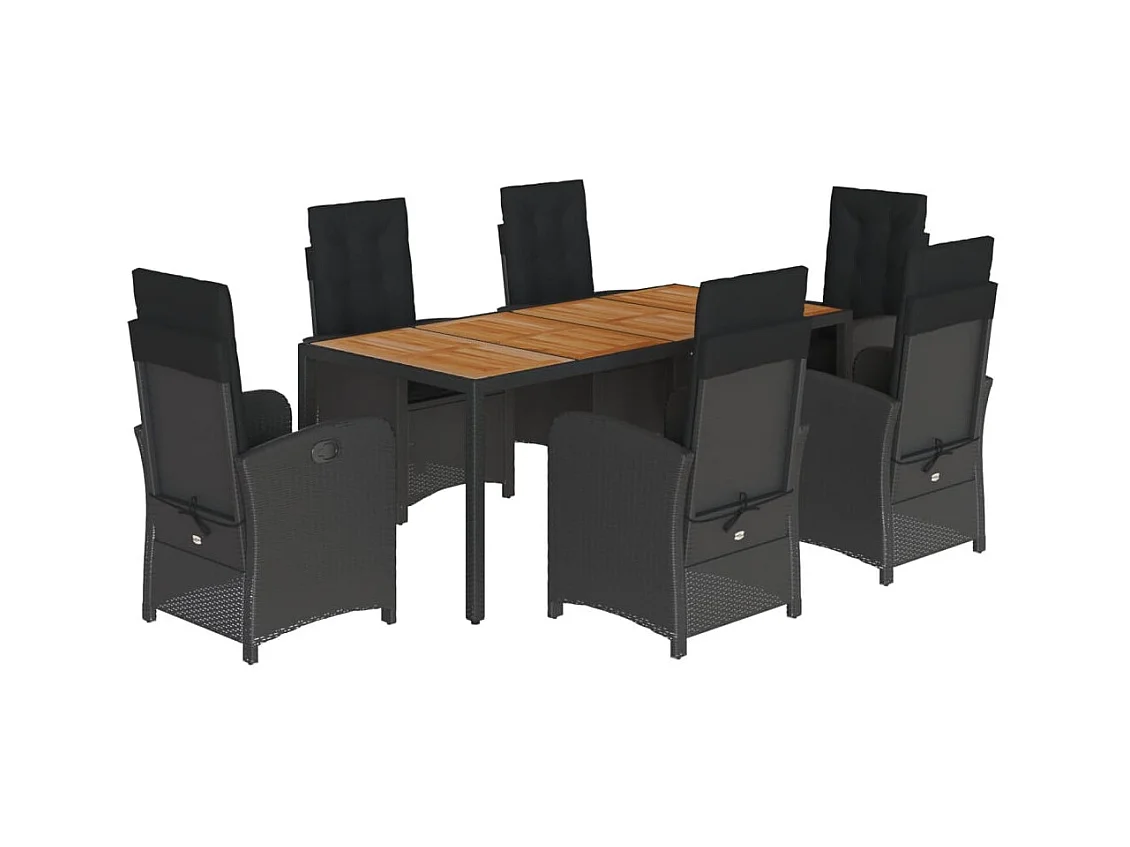 Ensemble à manger de jardin coussins 7pcs Noir Résine tressée