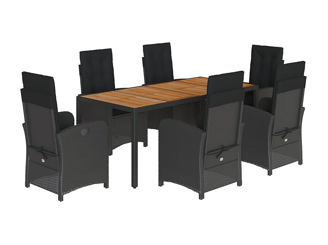 7-delige Tuinset met kussens poly rattan zwart