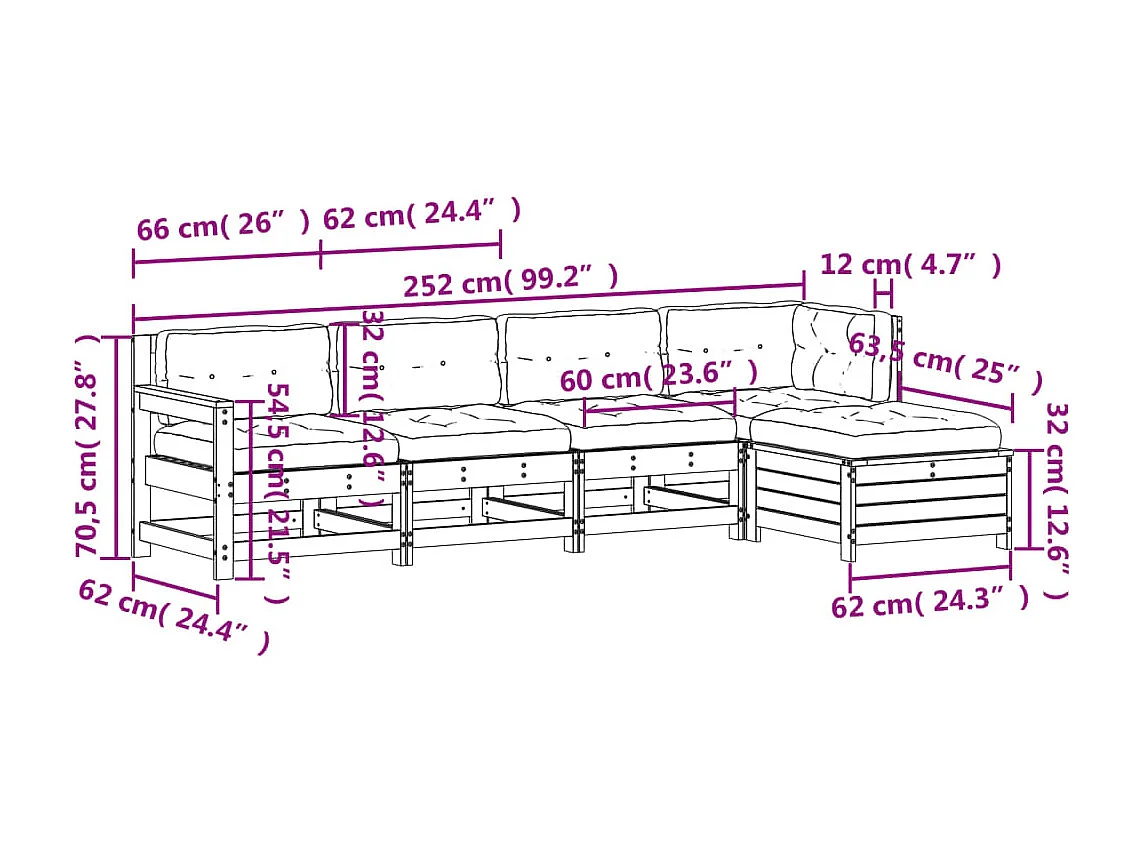 Salon de jardin 5 pcs avec coussins bois massif douglas