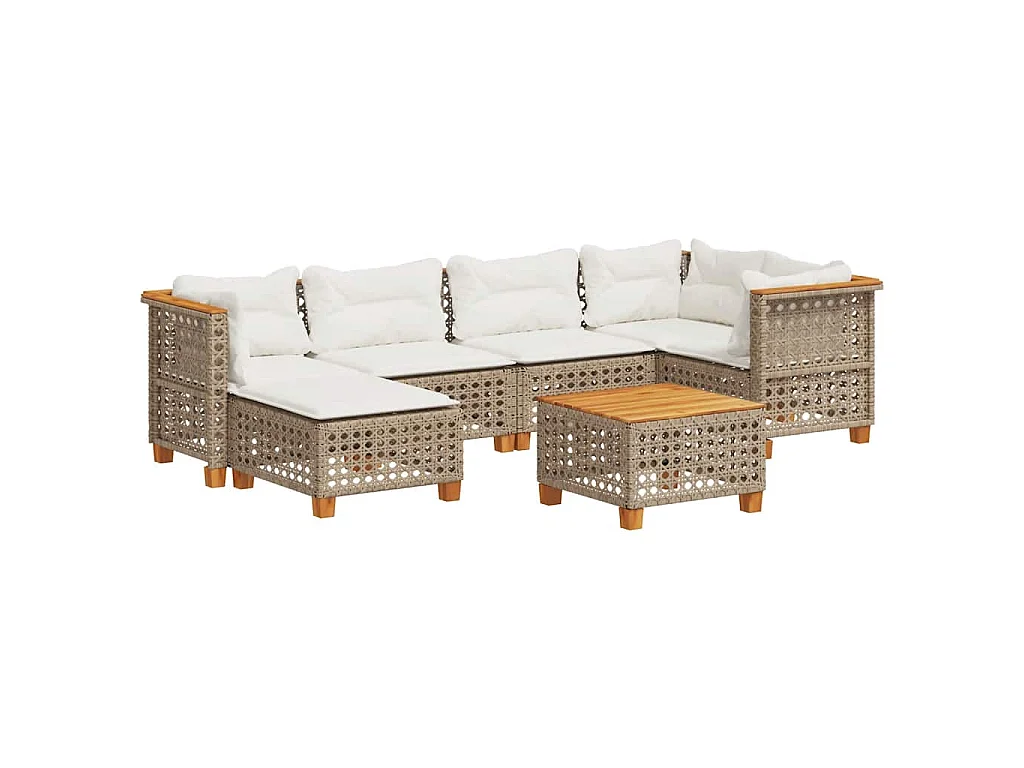 7-tlg. Garten-Sofagarnitur mit Kissen Beige Poly Rattan