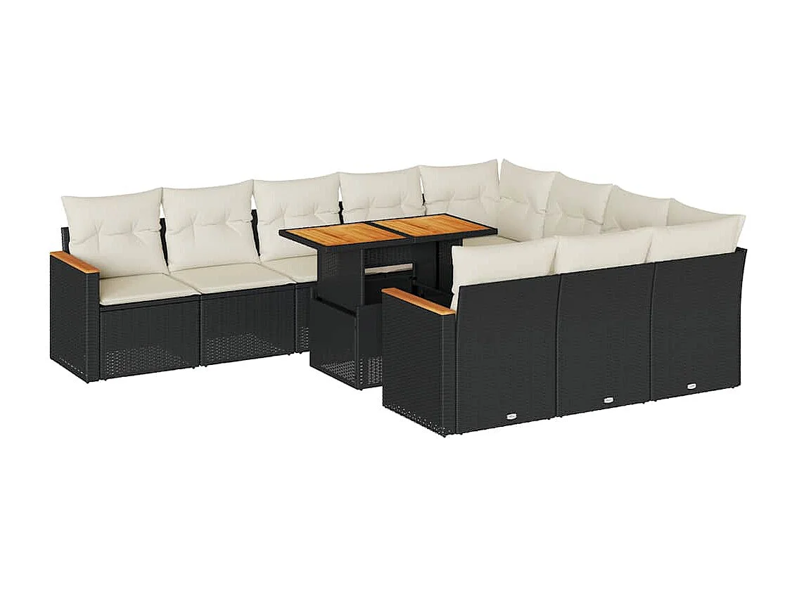 Ensemble de canapés de jardin 11 pcs et coussins rotin acacia