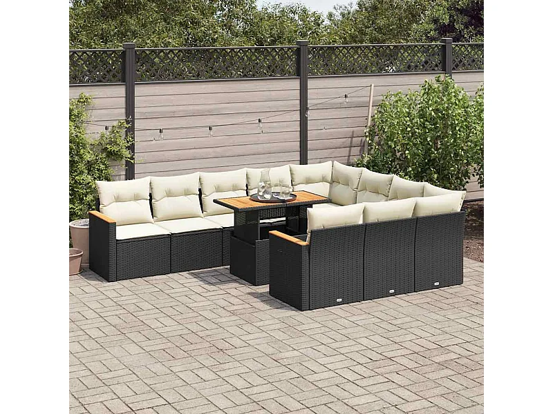 Ensemble de canapés de jardin 11 pcs et coussins rotin acacia