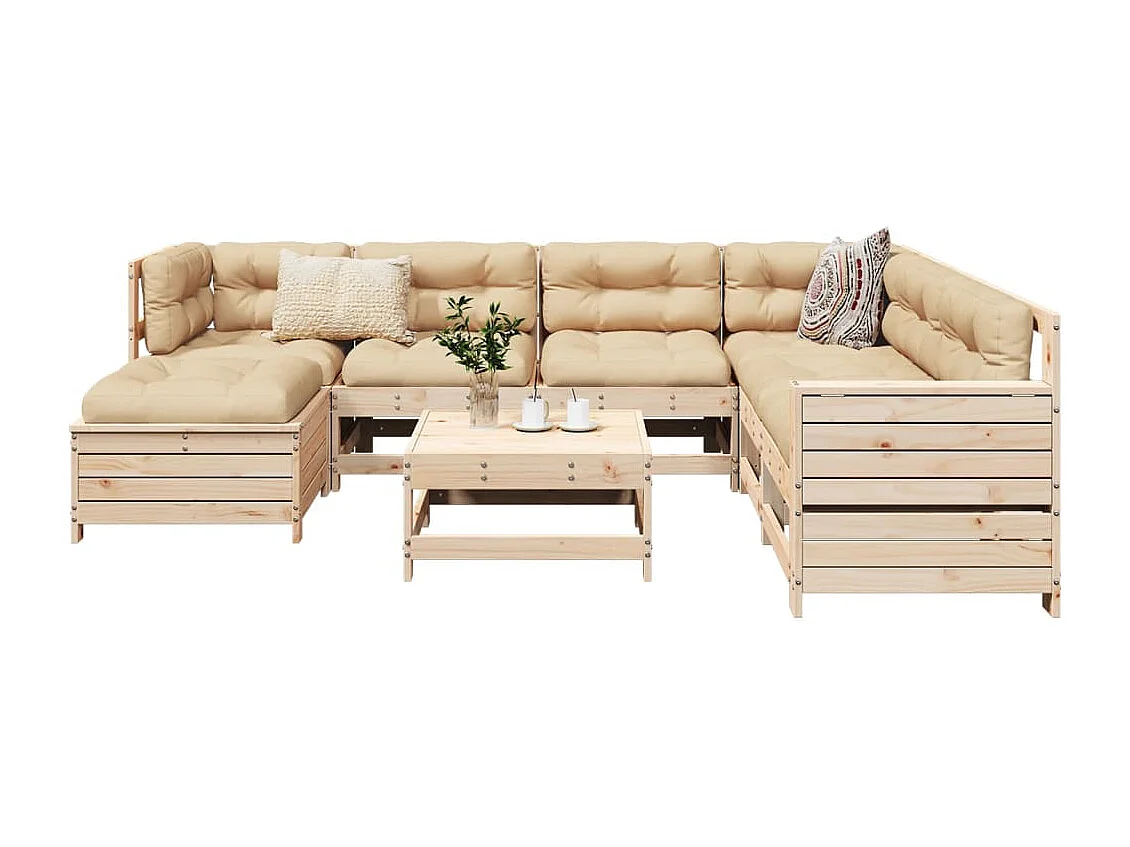 Salon de jardin 8 pcs bois de pin massif
