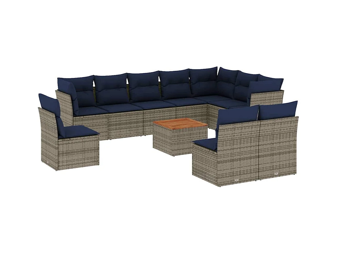 Salon de jardin 11 pcs avec coussins gris résine tressée