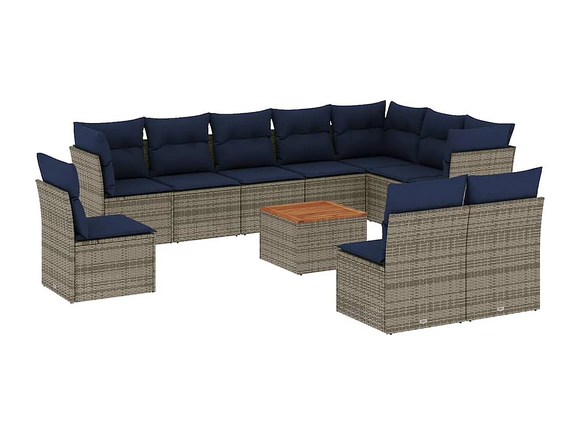 Salon de jardin 11 pcs avec coussins gris résine tressée