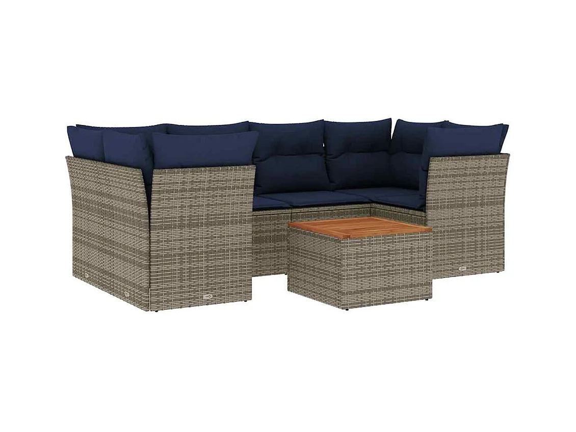 Salon de jardin 7 pcs avec coussins gris résine tressée