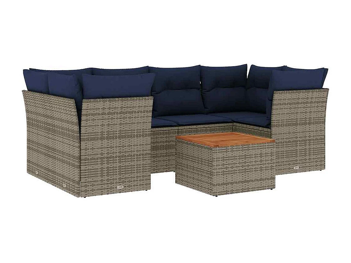Salon de jardin 7 pcs avec coussins gris résine tressée