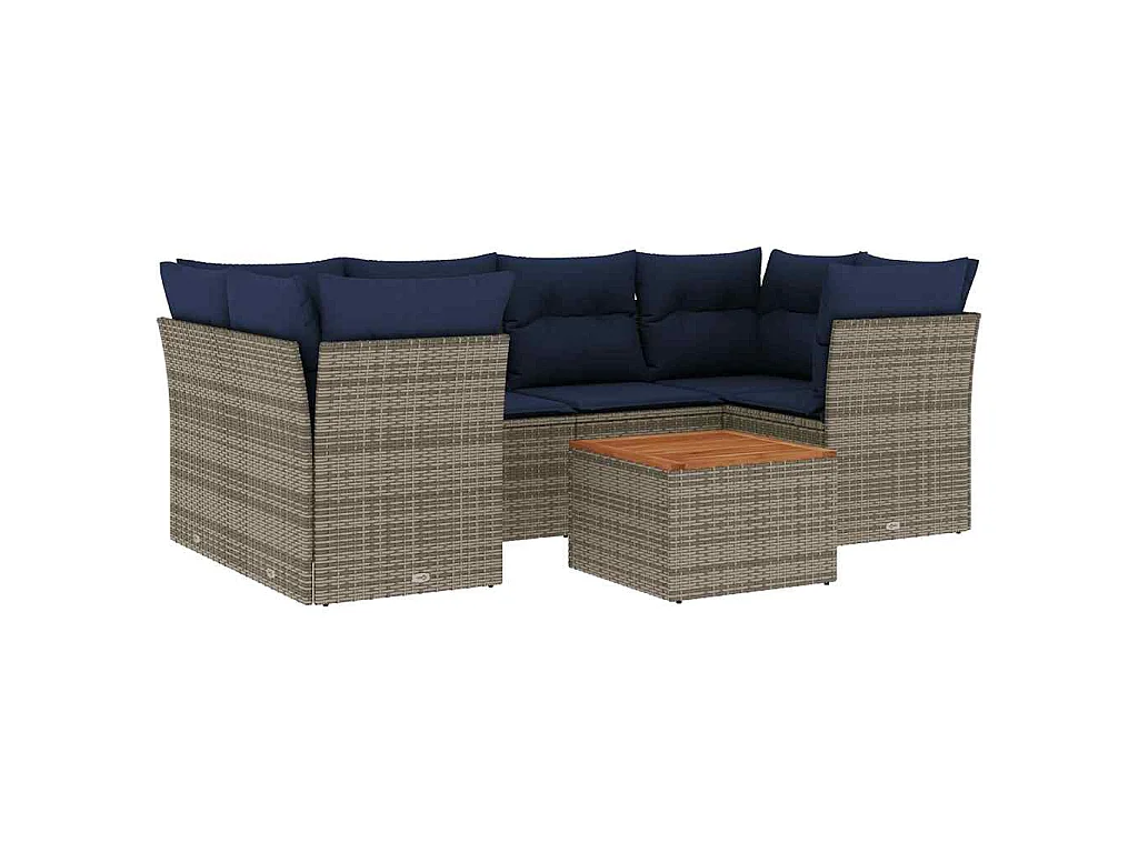Set Divani da Giardino 7 pz con Cuscini Grigio in Polyrattan