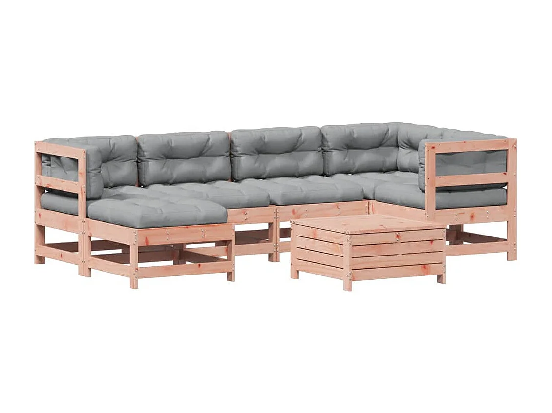 7 pcs conj. lounge jardim com almofadões madeira douglas maciça