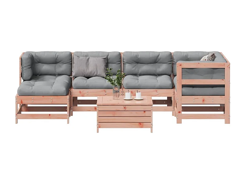 7 pcs conj. lounge jardim com almofadões madeira douglas maciça