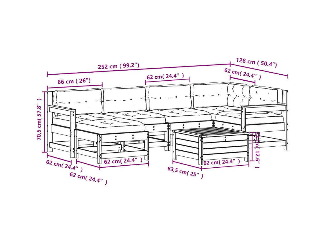 7-tlg. Garten-Lounge-Set mit Kissen Massivholz Douglasie