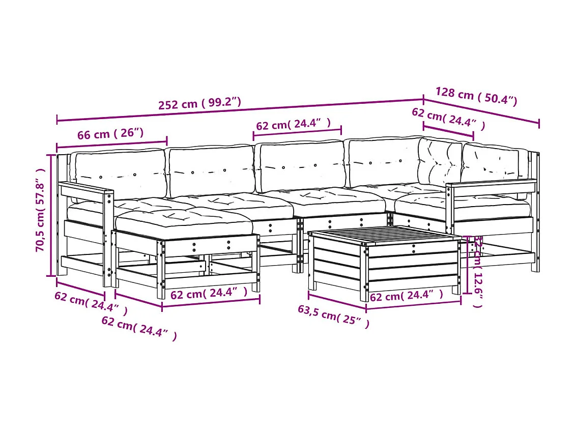 Salon de jardin 7 pcs avec coussins bois massif douglas