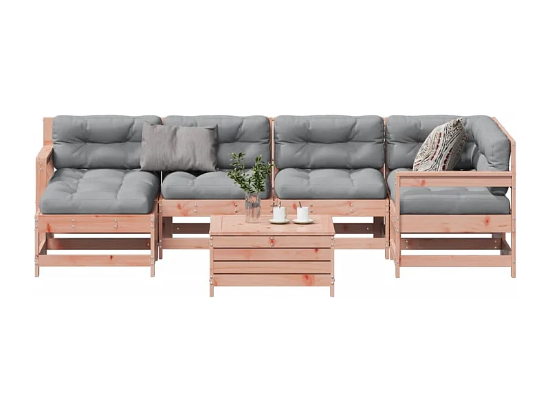 Juego de muebles jardín 7 pzas y cojines madera abeto Douglas