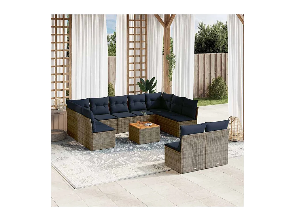 Set Divani da Giardino 12 pz con Cuscini Grigio in Polyrattan