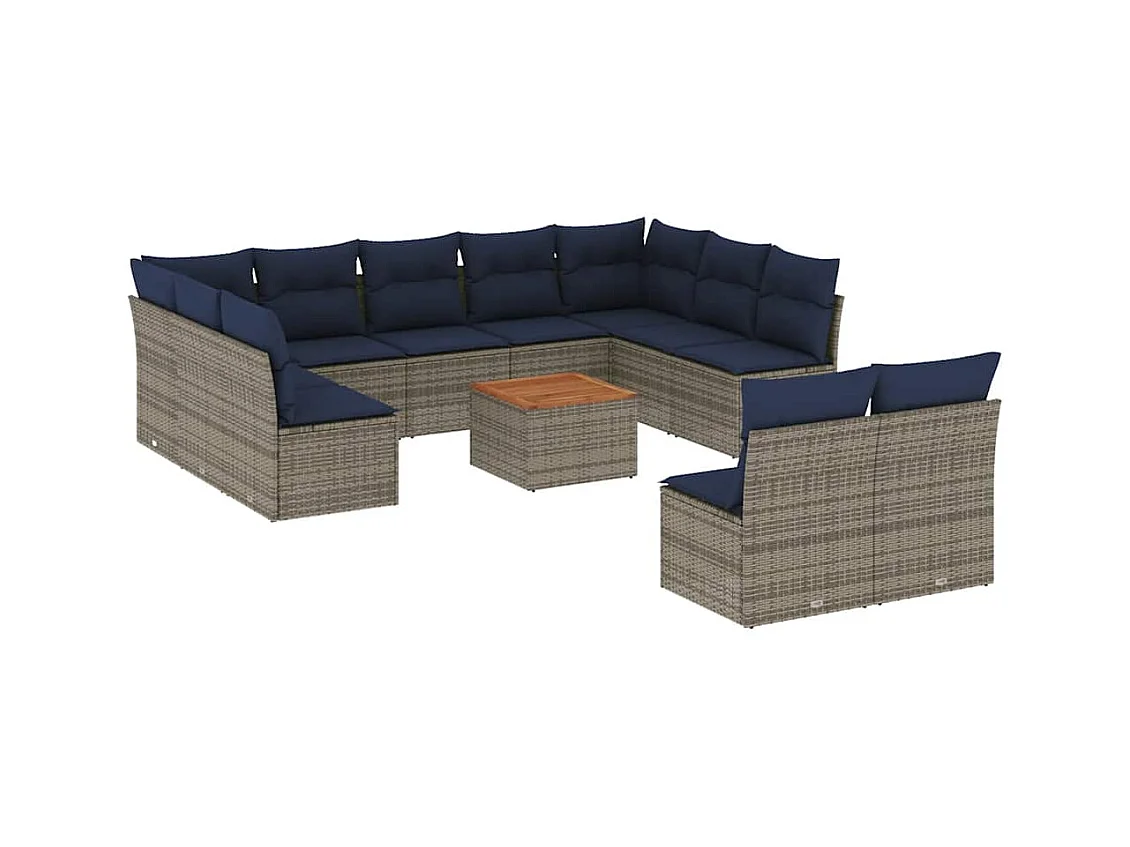 Set Divani da Giardino 12 pz con Cuscini Grigio in Polyrattan