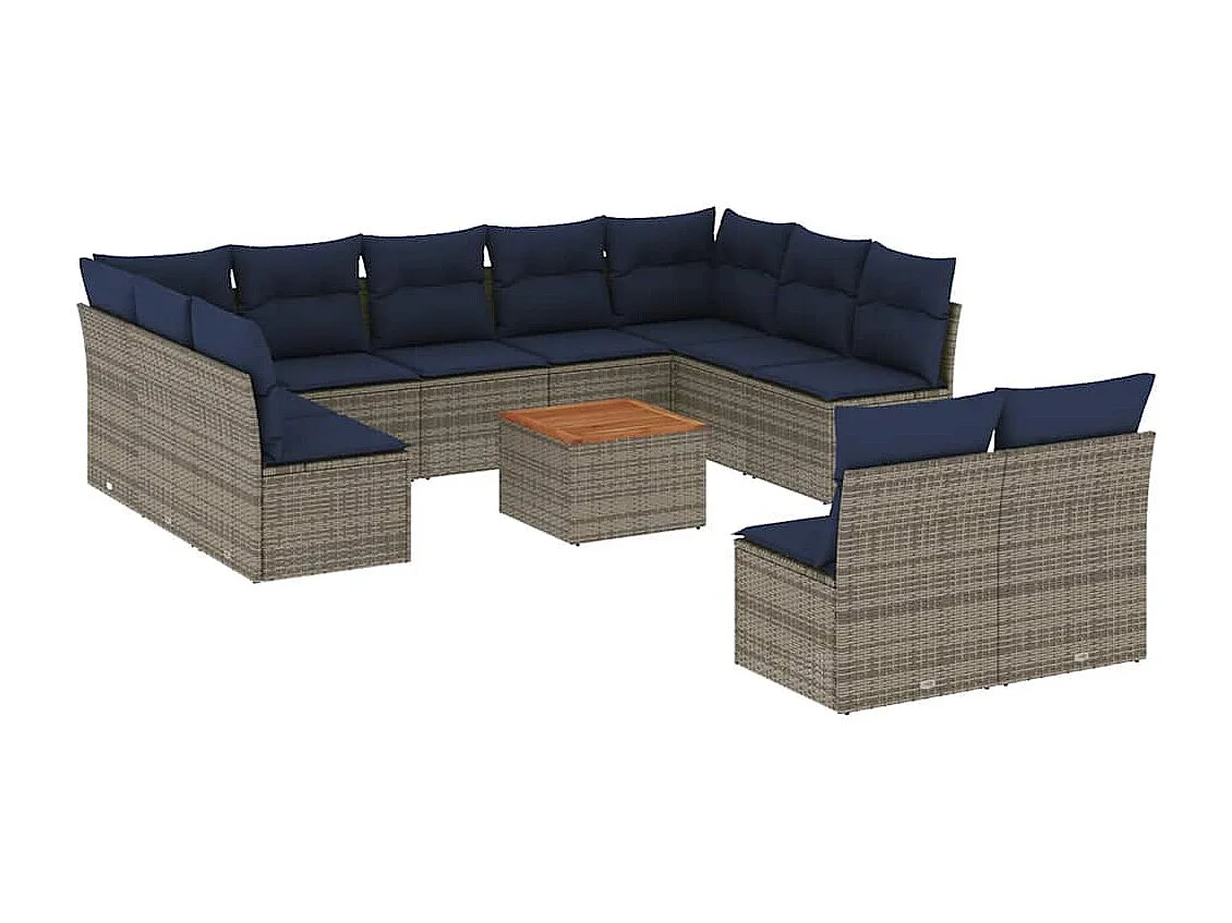 12-tlg. Garten-Sofagarnitur mit Kissen Grau Poly Rattan