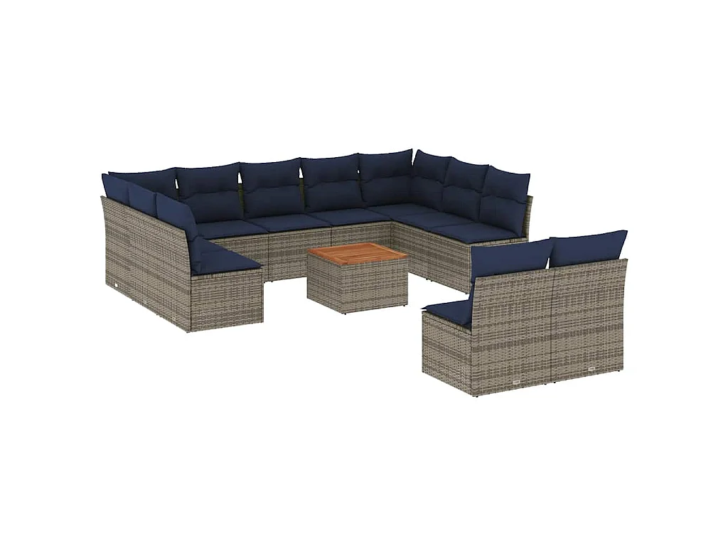 12-tlg. Garten-Sofagarnitur mit Kissen Grau Poly Rattan
