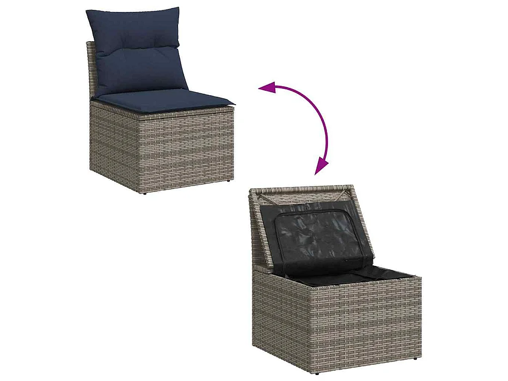 12-delige Loungeset met kussens poly rattan grijs
