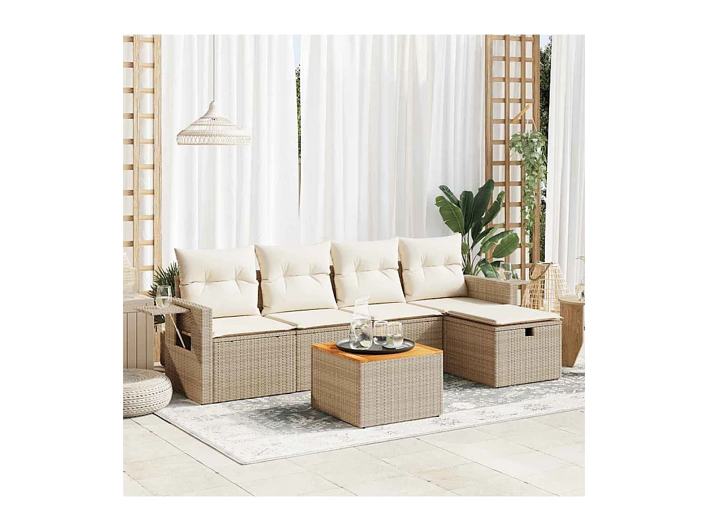 Salon de jardin avec coussins 6 pcs beige résine tressée