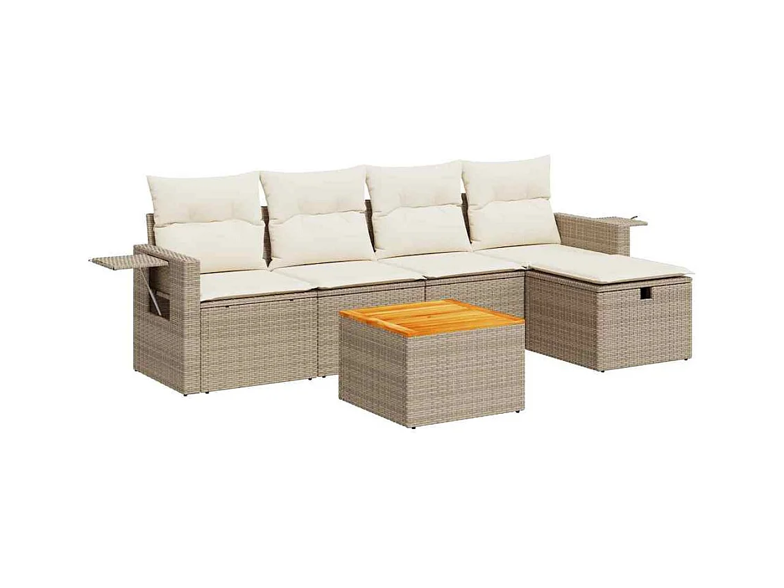 Salon de jardin avec coussins 6 pcs beige résine tressée