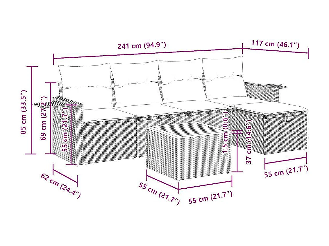 Salon de jardin avec coussins 6 pcs beige résine tressée