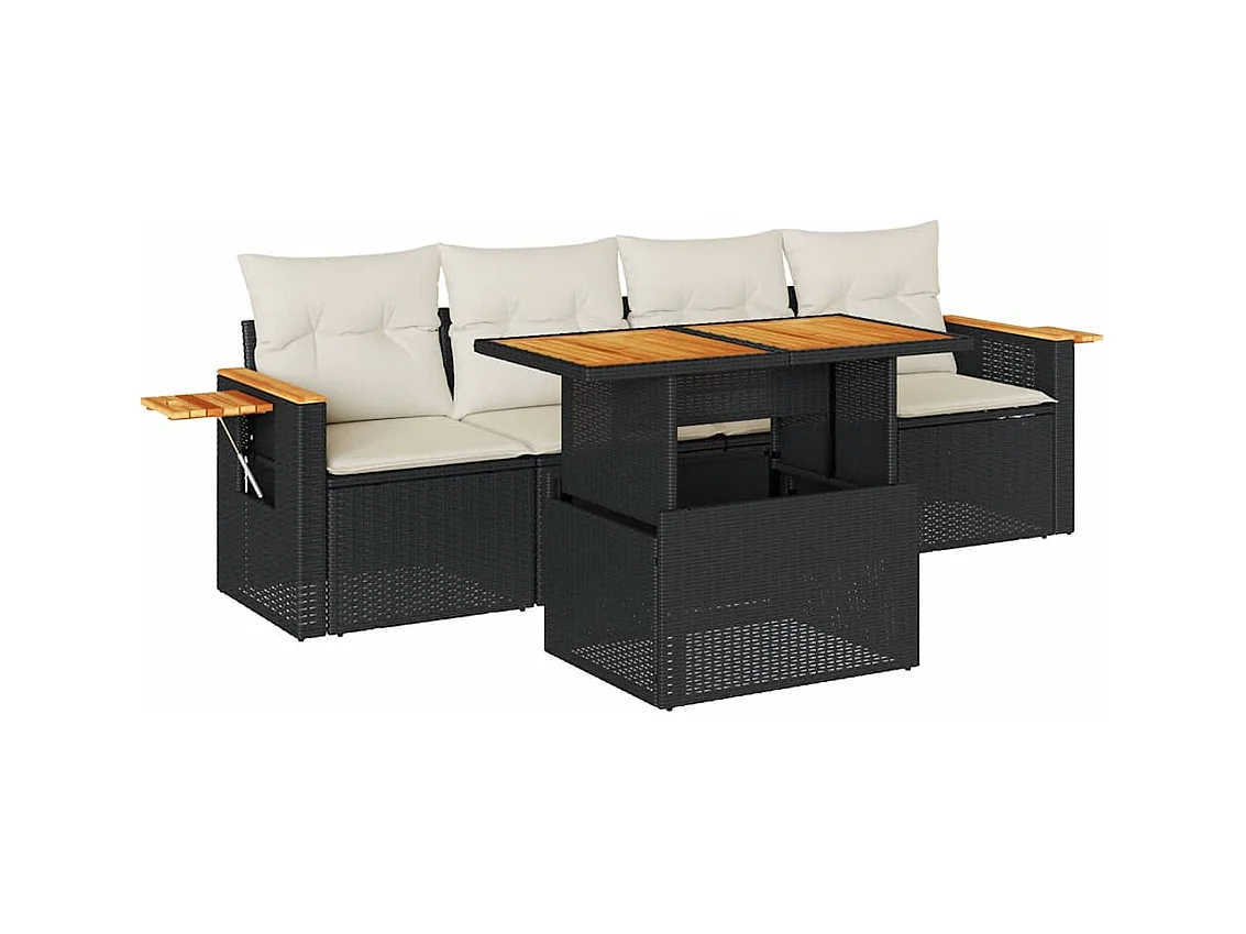 5 pcs conjunto sofás de jardim com almofadões acácia e vime PE