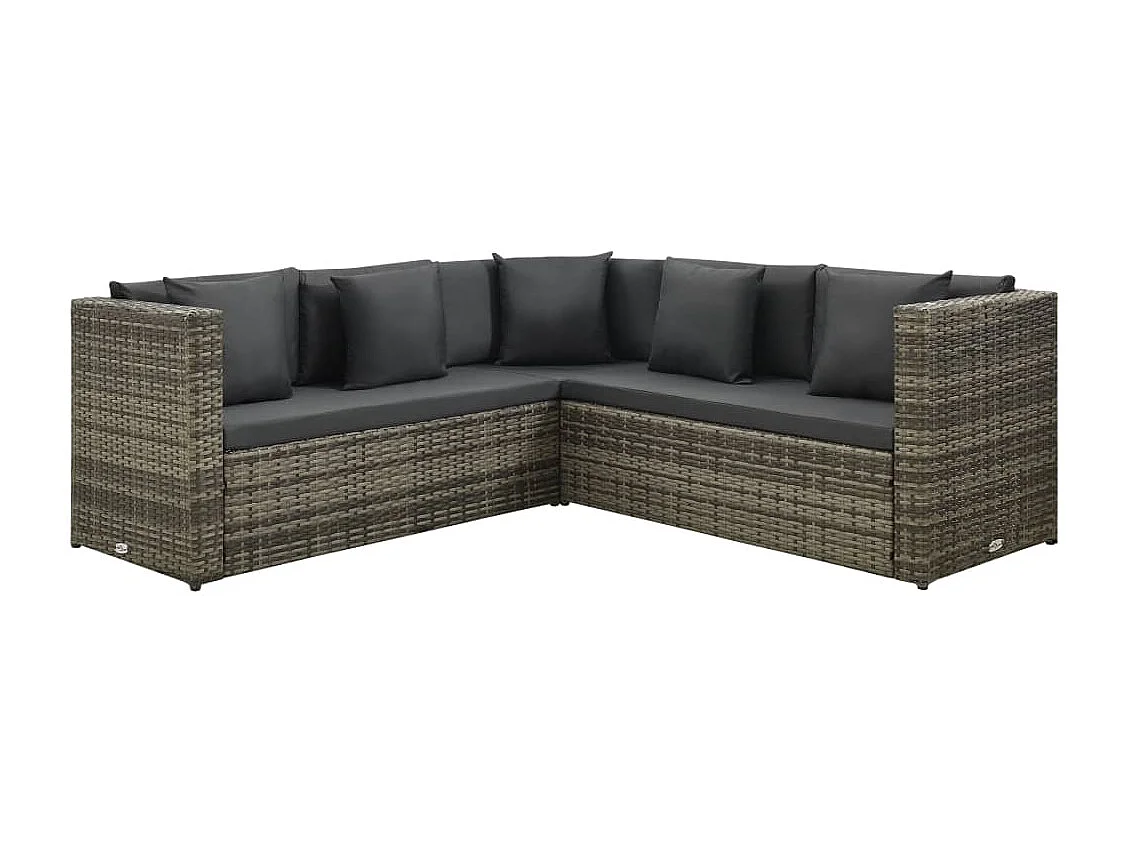 Conjunto de Sofás de Jardim 4 Peças com Almofadões em Vime PE Cinzento