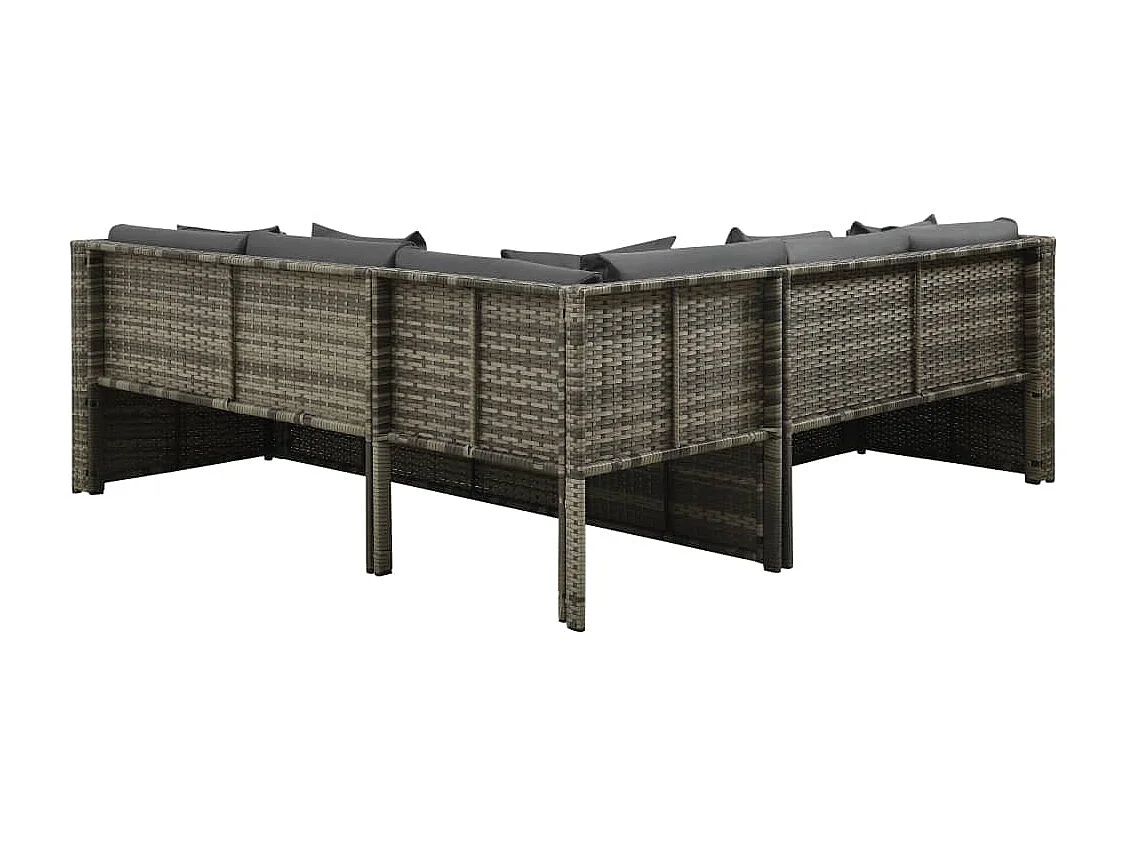 Conjunto de Sofás de Jardim 4 Peças com Almofadões em Vime PE Cinzento