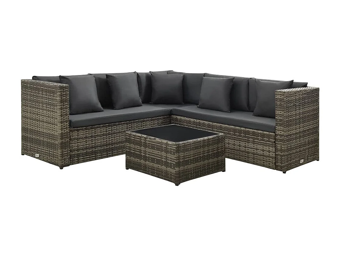 Set de sofás de jardín 4 piezas y cojines ratán sintético gris