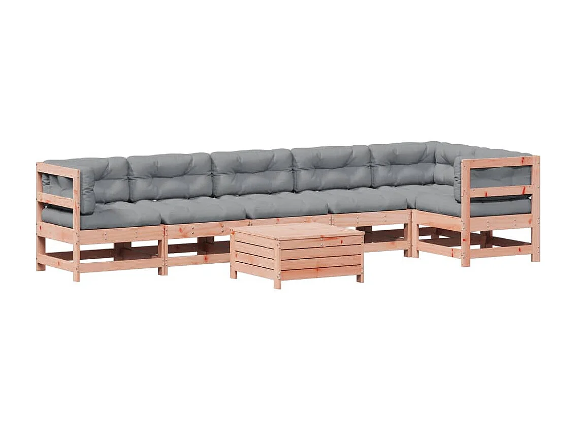 7 pcs conj. lounge jardim com almofadões madeira douglas maciça