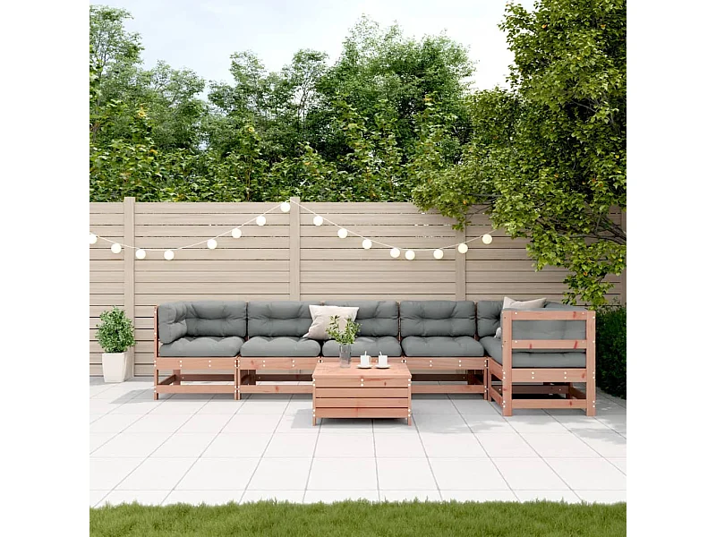 7 pcs conj. lounge jardim com almofadões madeira douglas maciça