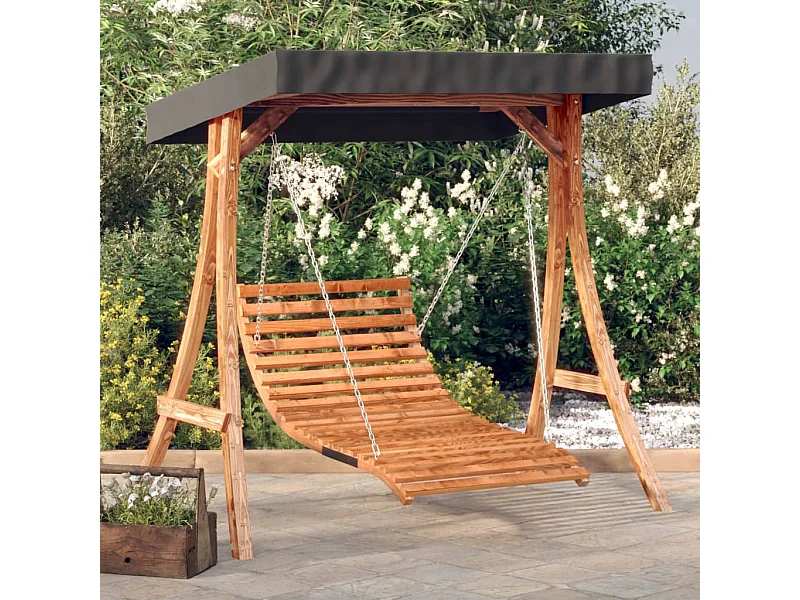 Hollywoodschaukel mit Dach Massivholz Fichte mit Teak-Finish