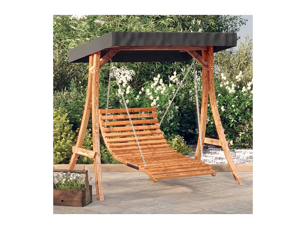 Tumbona columpio con toldo madera maciza abeto acabado de teca