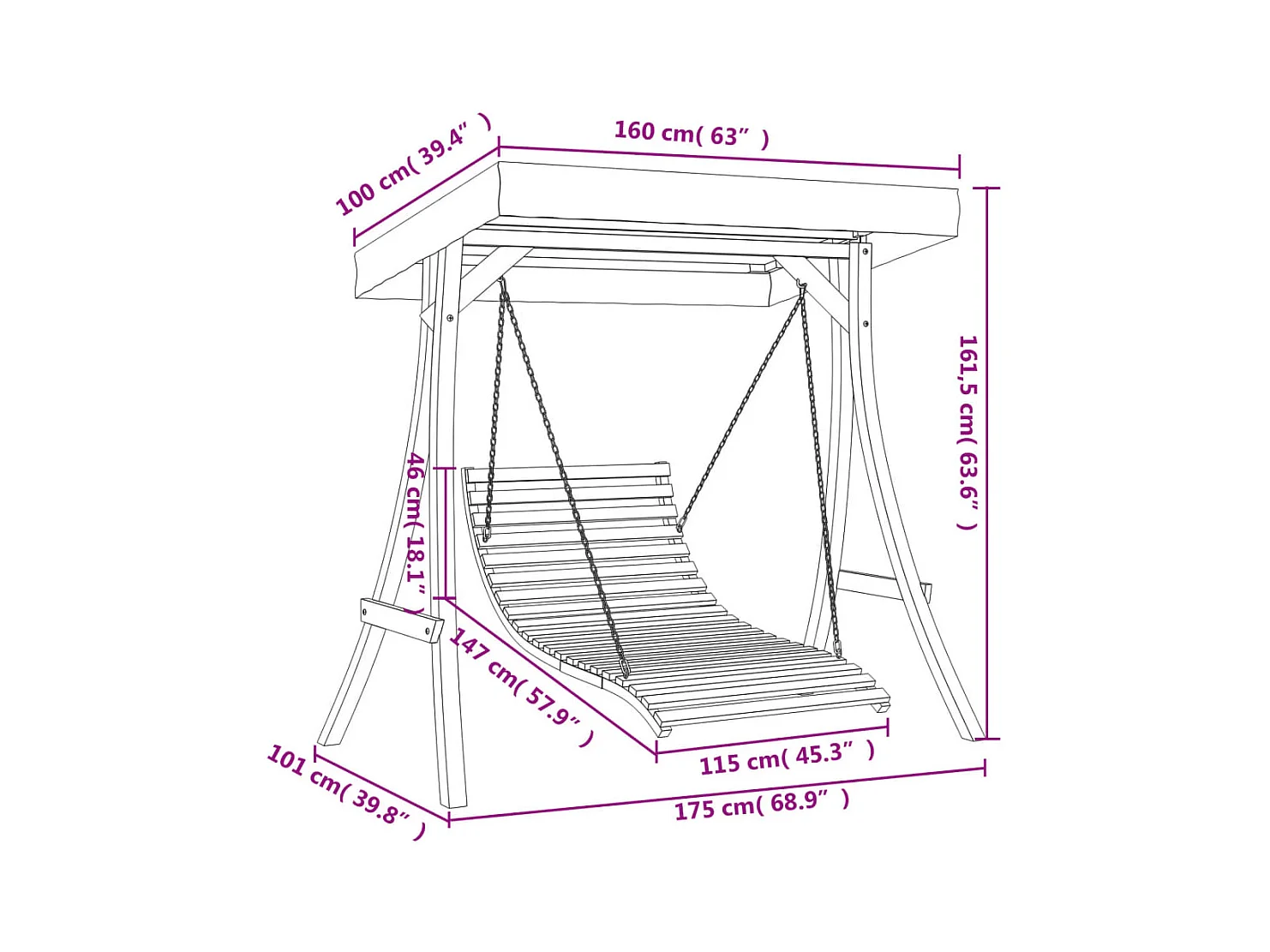 Tumbona columpio con toldo madera maciza abeto acabado de teca