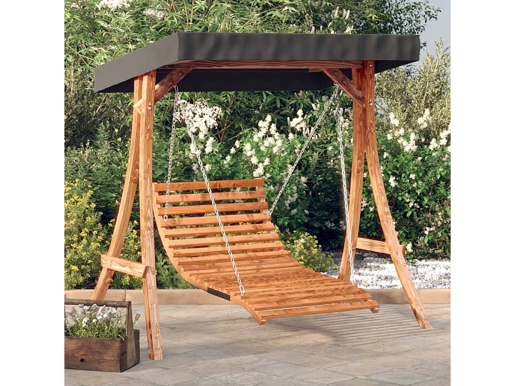 Hollywoodschaukel mit Dach Massivholz Fichte mit Teak-Finish