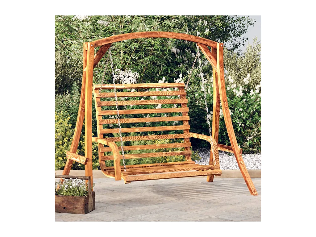 Hollywoodschaukel Massivholz Fichte mit Teak-Finish