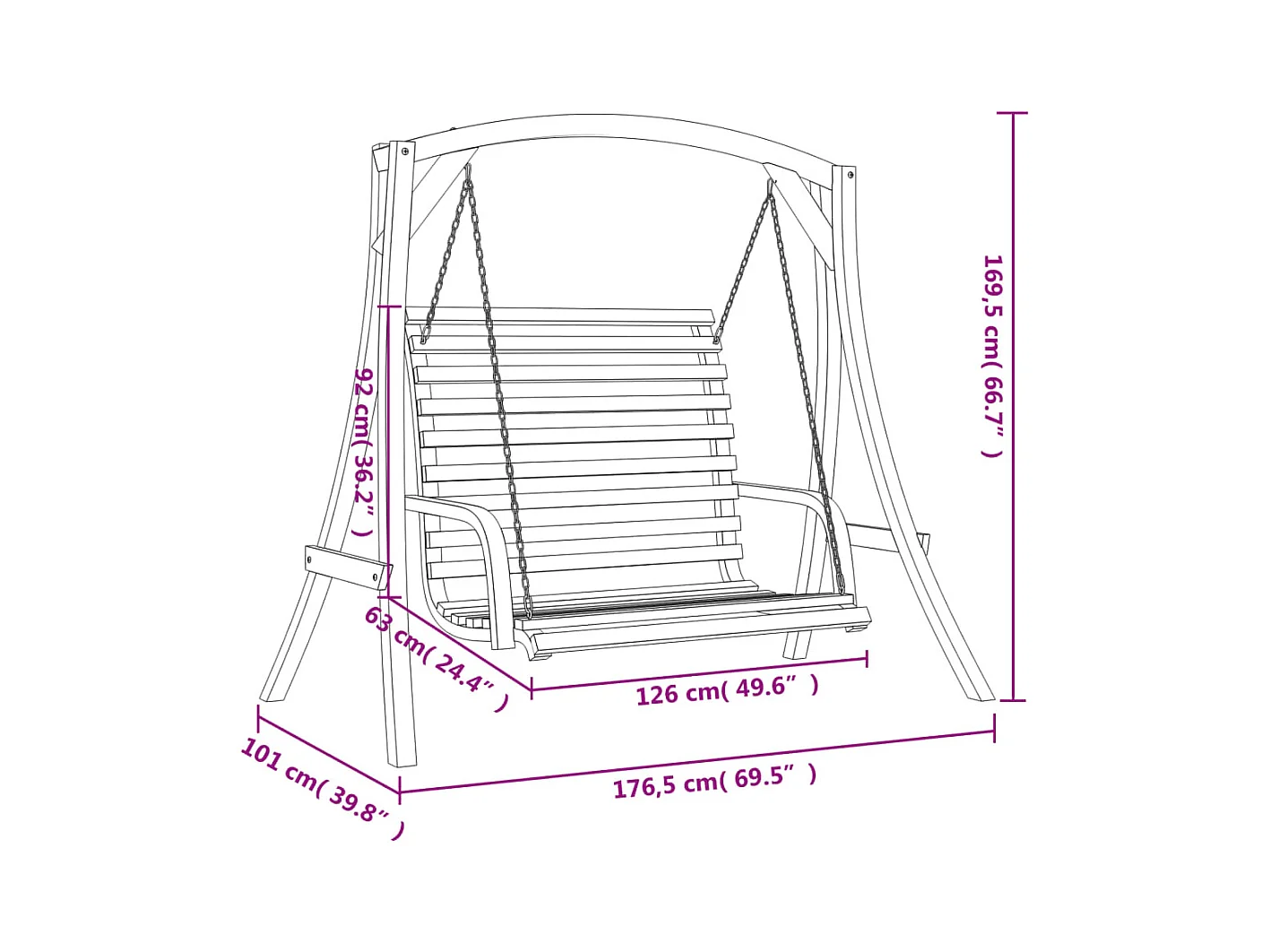 Hollywoodschaukel Massivholz Fichte mit Teak-Finish