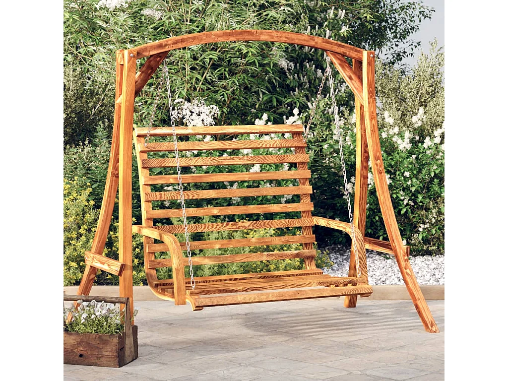 Hollywoodschaukel Massivholz Fichte mit Teak-Finish