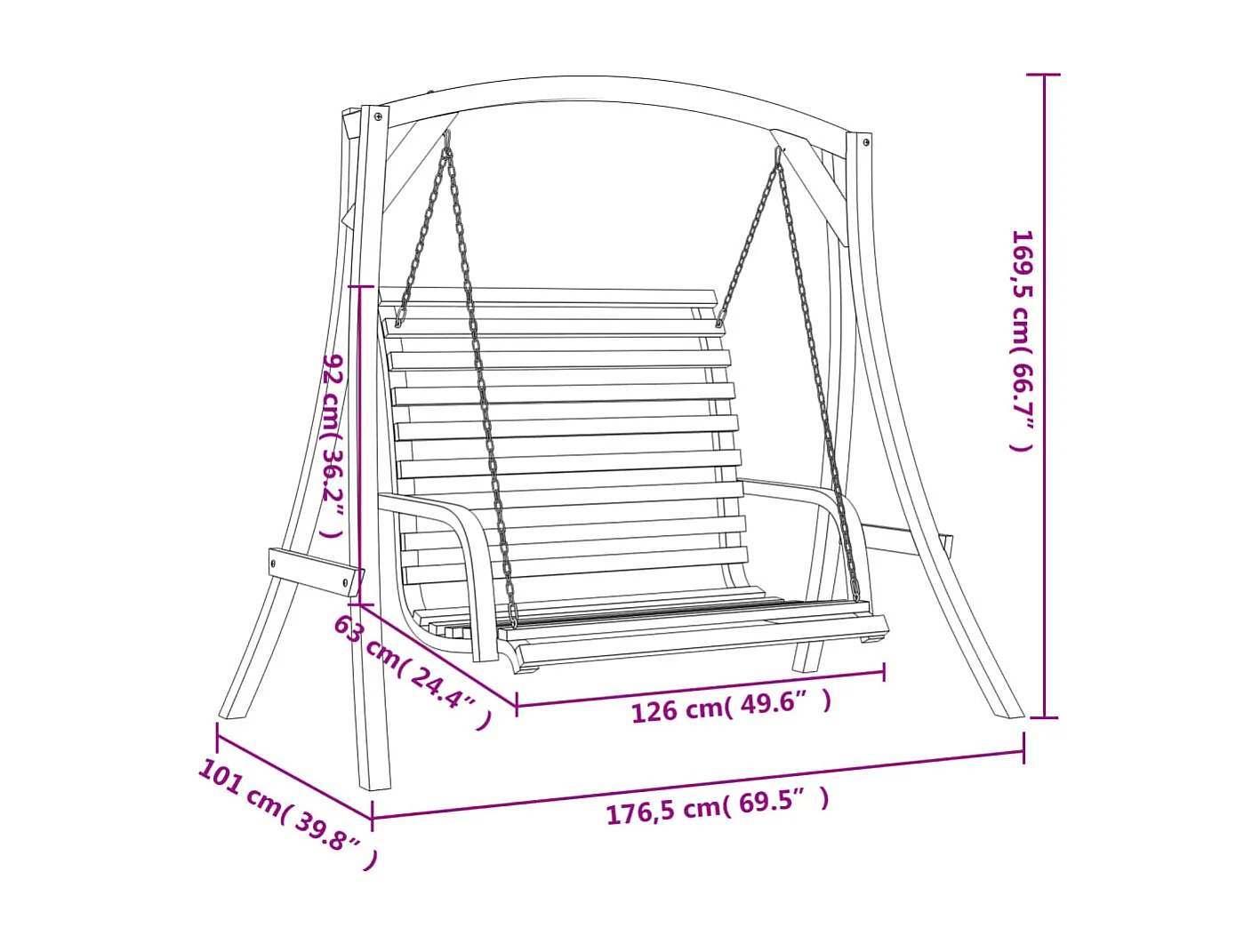 Hollywoodschaukel Massivholz Fichte mit Teak-Finish