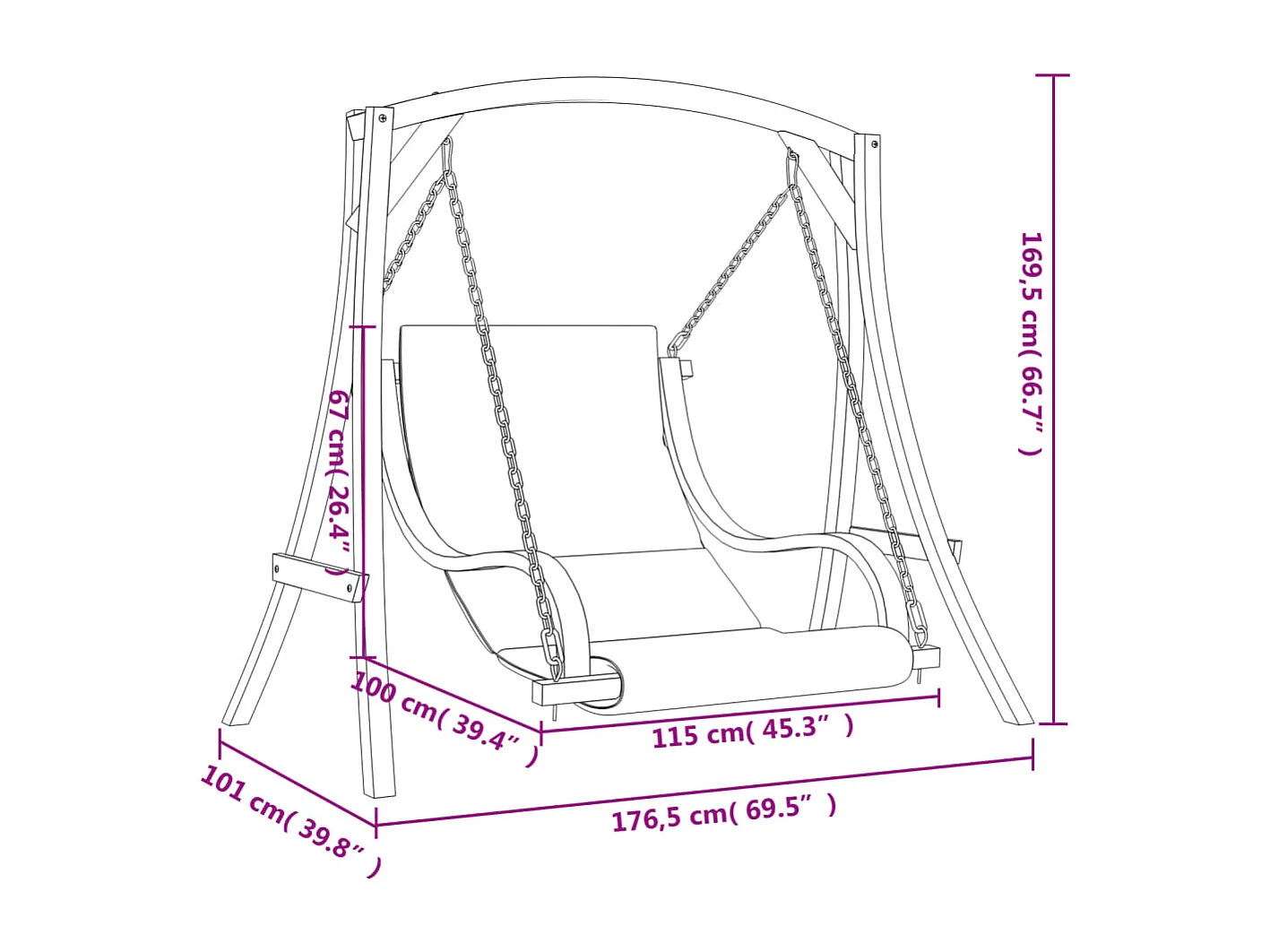 Chaise balançoire avec coussin bois d'épicéa avec finition teck