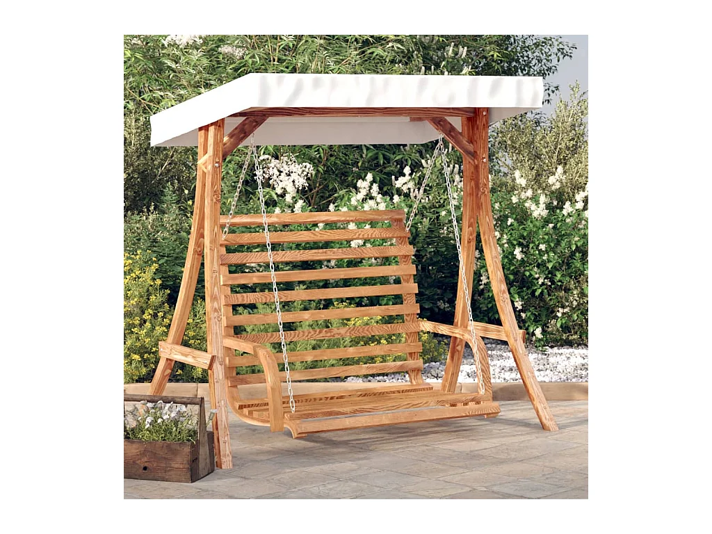 Banco columpio con toldo madera maciza abeto con acabado teca