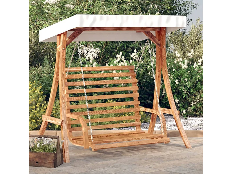 Hollywoodschaukel mit Dach Massivholz Fichte mit Teak-Finish