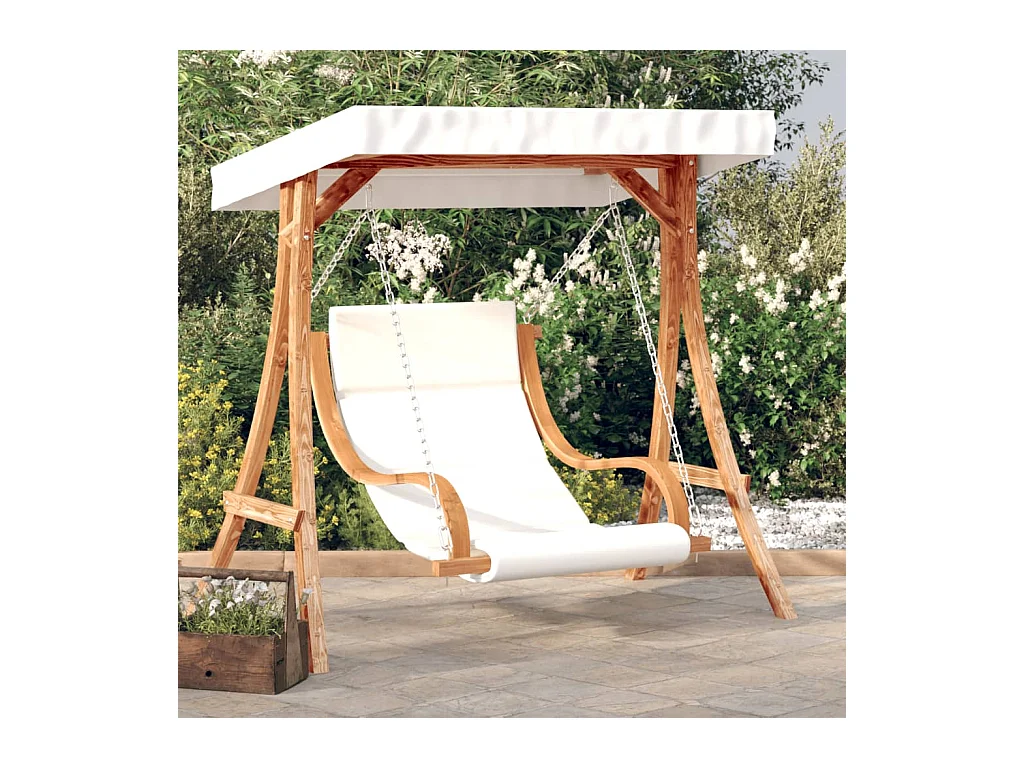 Columpio con cojín y toldo madera maciza de abeto