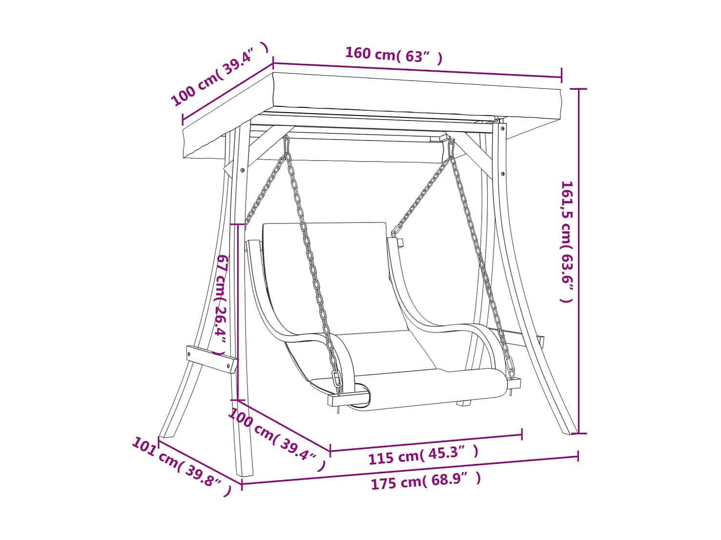 Hollywoodschaukel mit Auflage und Dach Massivholz Fichte