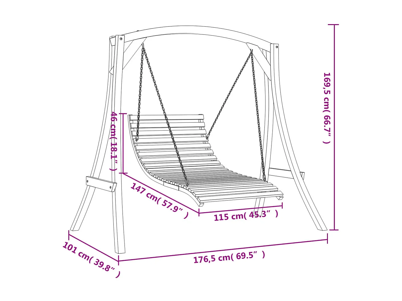 Hollywoodschaukel Massivholz Fichte mit Teak-Finish