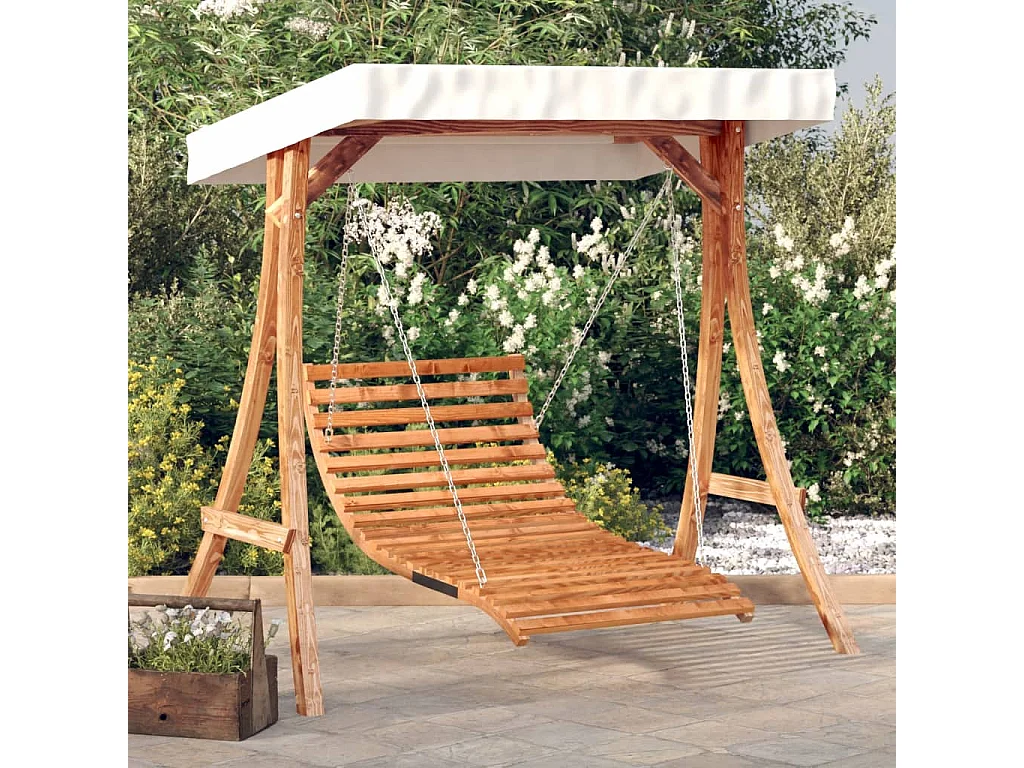 Hollywoodschaukel mit Dach Massivholz Fichte mit Teak-Finish