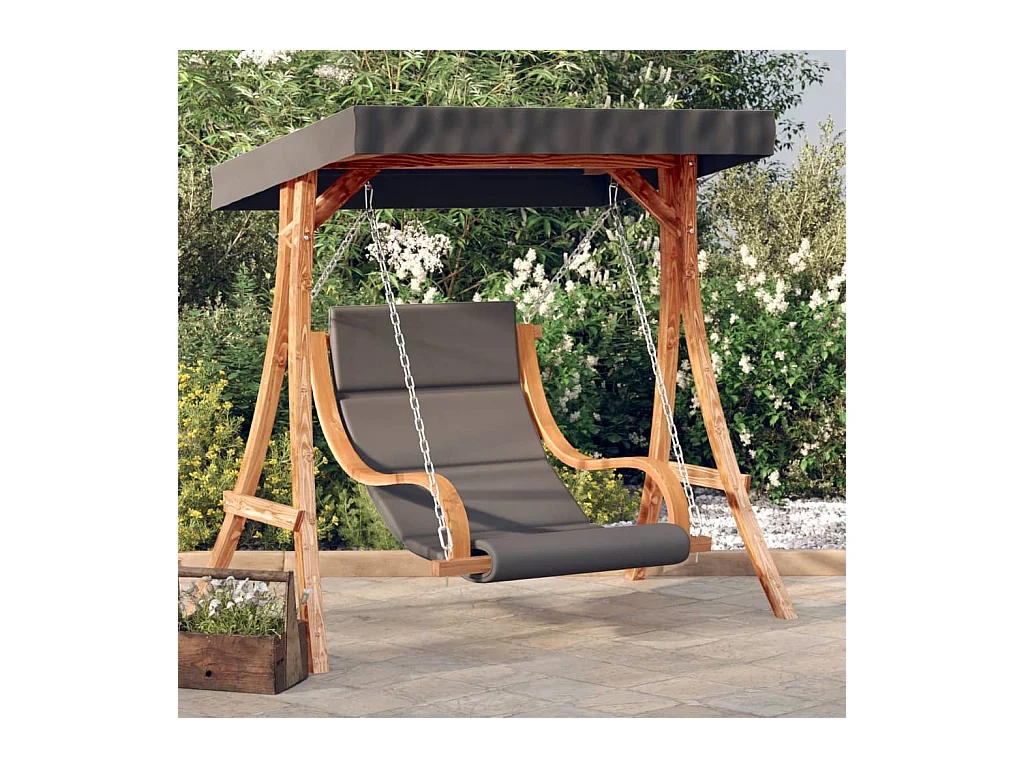 Columpio con cojín y toldo madera maciza de abeto